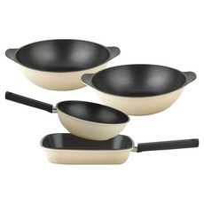 퀸센스 샌드 후라이팬 세트 4개, 베이지, 사각팬 27cm + 궁중팬 24cm + 파티웍 28cm 2p, 1세트