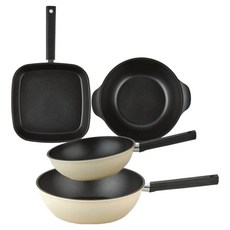 퀸센스 샌드 후라이팬 세트 4개, 베이지, 사각팬 27cm + 궁중팬 24cm + 궁중팬 28cm + 파티웍 28cm, 1세트