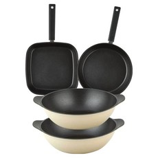 퀸센스 샌드 후라이팬 세트 4개, 베이지, 사각팬 27cm + 후라이팬 28cm + 파티웍 28cm 2p, 1세트