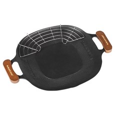 Blackdog 知味電火兩用烤盤/韓式不沾烤盤 複合材質不挑爐具 43cm 附隔熱木柄 + 600D收納袋, 1個, 夜幕黑