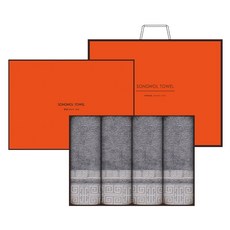Songwol 松月 格子 40 毛巾 170g 竹纖維混紡紗 x 4p + 禮盒組 04_SW + 購物袋, 1套, 深灰色(毛巾)