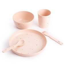 HOLA 和樂家居 PALETTE兒童餐具5件組, 礦石粉, 1套, 盤(18.5 x 2.55cm) + 杯(7.1 x 8.5cm) + 碗(11.6 x 5.6cm) + 叉(13.5 x 2.25cm) + 匙(13.5 x 3cm)