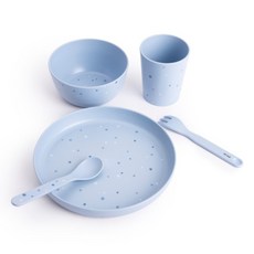 HOLA 和樂家居 PALETTE兒童餐具5件組, 海岸藍, 1套, 盤(18.5 x 2.55cm) + 杯(7.1 x 8.5cm) + 碗(11.6 x 5.6cm) + 叉(13.5 x 2.25cm) + 匙(13.5 x 3cm)
