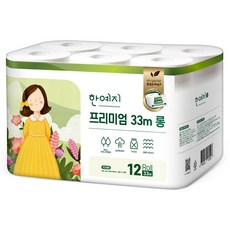 Hanyeji Premier 3層裝飾捲筒衛生紙 天然紙漿 30m, 33m, 12卷, 1個