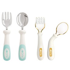 JOONIE PPSU自主進食嬰兒食品湯匙 + 嬰兒食品叉子 + 不鏽鋼湯匙 + 不鏽鋼叉子 + 收納盒2入組, 1套, 綠色