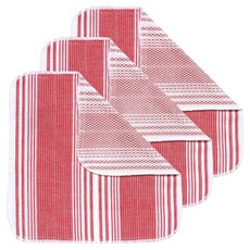 NOW 雙面洗碗抹布 直紋紅, 3個