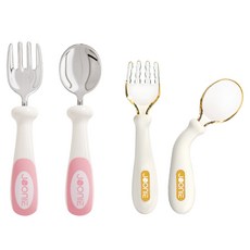 JOONIE PPSU自主進食嬰兒食品湯匙 + 嬰兒食品叉子 + 不鏽鋼湯匙 + 不鏽鋼叉子 + 收納盒2入組, 1套, 粉紅色
