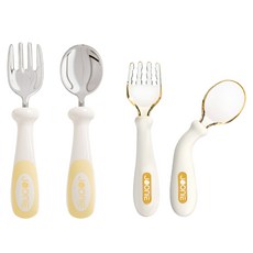 JOONIE PPSU自主進食嬰兒食品湯匙 + 嬰兒食品叉子 + 不鏽鋼湯匙 + 不鏽鋼叉子 + 收納盒2入組, 1套, 黃色
