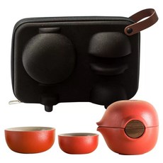 LOHAS Pottery 陸寶 喜從天降隨手泡5件組, 茶壺 + 茶海 + 大杯 + 小杯 + 便攜包, 1套, 富貴紅