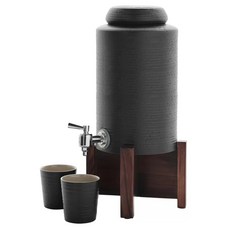 LOHAS Pottery 陸寶 禪風品水罐5件組, 1套, 罐身 附水龍頭及矽膠片 + 茶杯 2個 + 蓋子 + 木架, 禪風黑