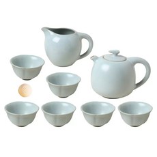 LOHAS Pottery 陸寶 汝窯圓珠壺茶組9件組, 1套, 茶壺 + 茶杯 6個 + 茶海 + 活水球, 白色