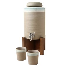 LOHAS Pottery 陸寶 禪風品水罐5件組, 1套, 罐身 附水龍頭及矽膠片 + 茶杯 2個 + 蓋子 + 木架, 岩韻色