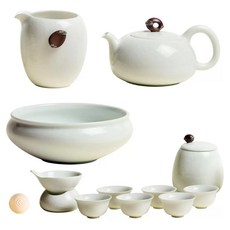 LOHAS Pottery 陸寶 泉石印象茶禮12件組, 1套, 茶壺 + 茶海 + 茶杯 6個 + 茶濾 + 茶葉罐 + 水方 + 活水球, 白色