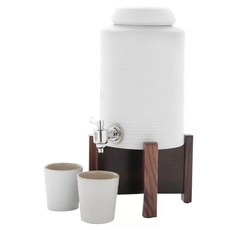 LOHAS Pottery 陸寶 禪風品水罐5件組, 1套, 罐身 附水龍頭及矽膠片 + 茶杯 2個 + 蓋子 + 木架, 禪風白