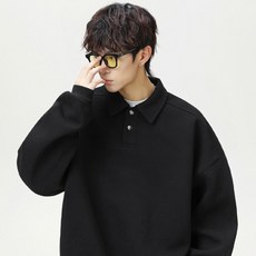 Sunbit 男款日常素色寬鬆版 Moment 翻領大學T