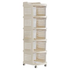 橡合杉 可移動多層收納櫃 透明面板 5層, 白色 + 透明色