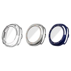 젤센 갤럭시워치 풀커버 일체형 9H 강화유리케이스 3종 세트, 티타늄, 네이비, 투명, 1세트