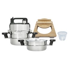 Chamjoeunhyeonsang 5分鐘即食飯 鍋巴釜鍋 一鍵式 304全熱源 迷你壓力鍋 2人份 + 4人份 組合套裝, 銀色, 1套, 1200ml