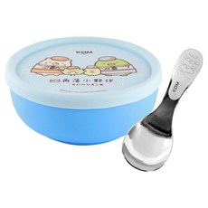KOM 316不鏽鋼矽膠兒童隔熱碗 附角落小夥伴圓匙, 藍色, 1個