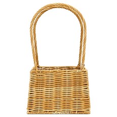 Garden in the City 藤編塑膠花籃 雙提把梯形包 PW039S, 1個, 雙色米