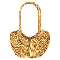 Garden in the City 藤編塑膠花籃 線條雙提把 PW239M, 1個, 雙色米色