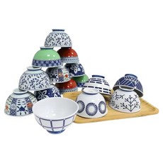 h.evotra 波佐見燒 輕量瓷碗15件組日本製 染錦繪變 10個 + 自然生活 5個, 1套, 多色