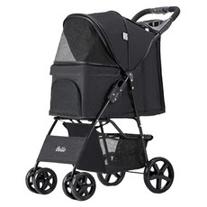 Bello Pets 寵物推車 四輪 鍵收納 附遮雨罩, 黑色, 1個