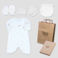 Organic Boom 新生兒用馬年四季嬰兒連身衣+圍兜+手套+襪子+手帕+購物袋+盒子組