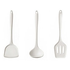 Kyhome 不粘鍋食品級矽膠耐高溫廚具3件組, 1套, 鍋鏟 + 湯勺 + 漏鏟, 白色