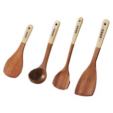 Kyhome 金柄烏檀木不粘鍋耐高溫木質廚具4件組, 1套, 鍋鏟 + 湯勺 + 飯勺 + 煎勺, 米棕色