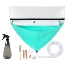 Dimis 直立式冷氣機清潔防水罩 綠色罩 + 水管 + 白色毛巾 + 黃色鏟子 2入 + 棕色刷子 + 灰色噴霧器 + 手套 45 x 105 套組, 1套, 混合色