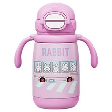 SUNORO 316不銹鋼兒童保溫杯 雙飲設計, 1個, 400ml, 粉色小兔子