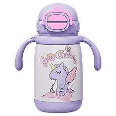 SUNORO 316不銹鋼兒童保溫杯 雙飲設計, 1個, 400ml, 紫色獨角獸