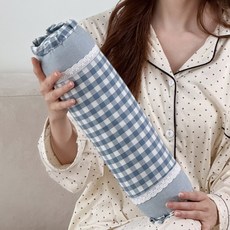 達舒 一日溫馨純棉格紋圓形蕎麥枕, 1個, 藍色