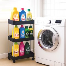 리네프 이동식 틈새 스텐리스 트롤리, 블랙, 3단