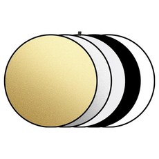 Suremil 神奇攝影用反光板套組 110cm, 1套, 白色 + 銀色 + 金色 + 黑色 亮面5合1反光板