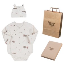Organic Boom 新生兒用 小熊家族 新生兒連身衣+帽子+提袋+禮盒 四季4件組