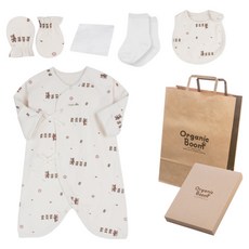 Organic Boom 新生兒用熊熊家族 紗布衣 + 圍兜 + 防抓手套 + 襪子 + 手帕 + 提袋 + 禮盒套組