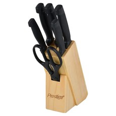 PRESTIGE 刀具7件組, 片刀 + 多用途刀 + 主廚刀 + 麵包刀 + 水果刀 + 廚房剪刀 + 刀座, 1套