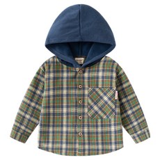 MK 兒童連帽長袖格紋襯衫