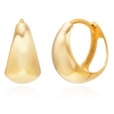 SEMI JEWELRY 女款 14K 簡約 Saemi 水滴立體厚實易扣式金色日常環形耳環 中