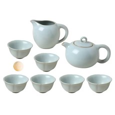 LOHAS Pottery 陸寶 汝窯錦珠壺茶組9件組, 1套, 茶壺 + 茶杯 6個 + 茶海 + 活水球, 白色