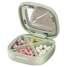 Rich Ssalbong 簡約高級透明星期藥盒 4格 1 綠色 7.5 x 7.5 x 2.5 cm, 1個