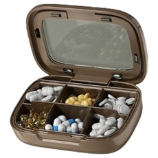 Richssalbong 簡約高級透明一週藥盒 6格 棕色 L(10 x 7 x 2.5 cm), 1個