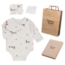 Organic Boom 熊家族四季按扣新生兒連身衣 + 防抓手套 + 手帕 + 提袋 + 禮盒套組