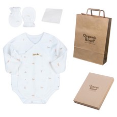 Organic Boom 四季馬年新生兒連身衣 + 防抓手套 + 手帕 + 禮盒組 + 提袋