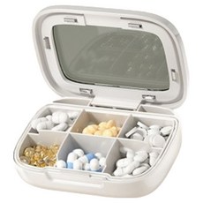 리치쌀봉 심플고급 투명 요일별 약통 케이스 6구 화이트 L(10 x 7 x 2.5 cm), 1개