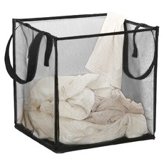 收納部屋 方形可折疊洗衣籃 單層, 黑色