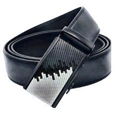 本革職人 男仕黑白線條科技感免鑽孔伸縮自動扣真皮皮帶