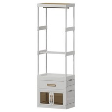 FAmILyLIFE 生活 百變模組折疊收納櫃 附伸縮衣架 6支 抽屜櫃 + 雙開收納箱 + 加高衣帽架, 米白色